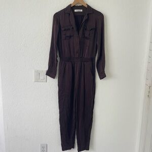 Amanda Uprichard Women Silk Revolve Felix Jumpsuit S Chocolate Brown Long Sleeve